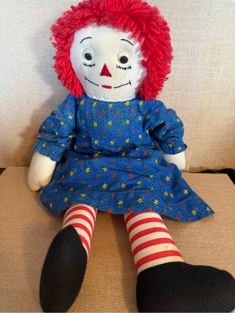 Classic Red-Haired Rag Doll in Blue Floral Dress - Kids Toy